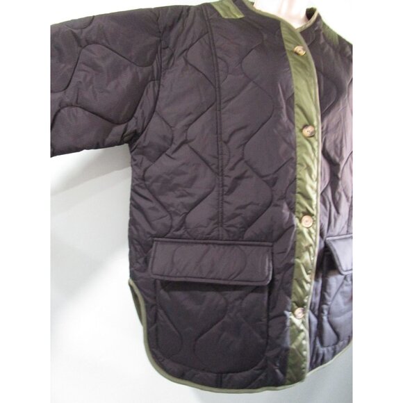 Aaron Amber Small Quilted Nylon Jacket Black Green Button Front NY Co New - Picture 4 of 16